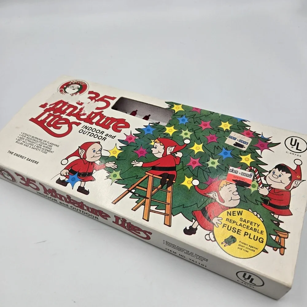 VTG Christmas Light‎ Set 35 Miniature Lite Indoor/outdoor Merry Cheers 1960s MCM